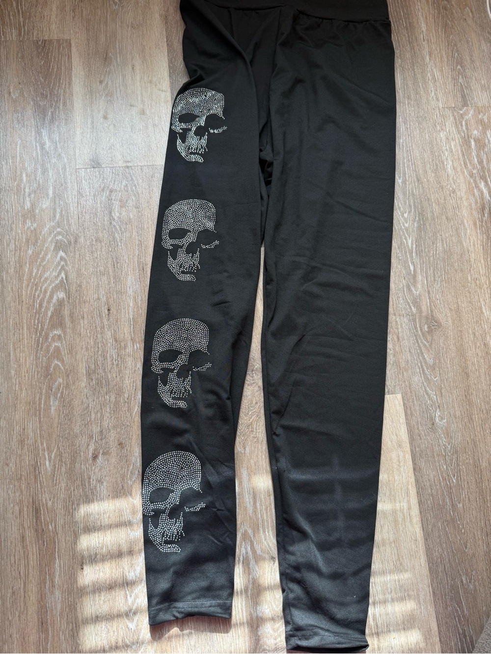 Black Leggings with Rhinestone Skull Accent